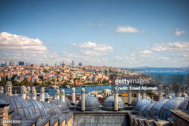 view of istanbul from the süleymaniye mosque, istanbul, turkey - istanbul stockfoto's en -beelden