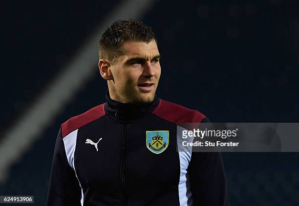Sam Vokes of Burnley walks on the pitch prior to the Premier League match between West Bromwich Albion and Burnley at The Hawthorns on November 21,...