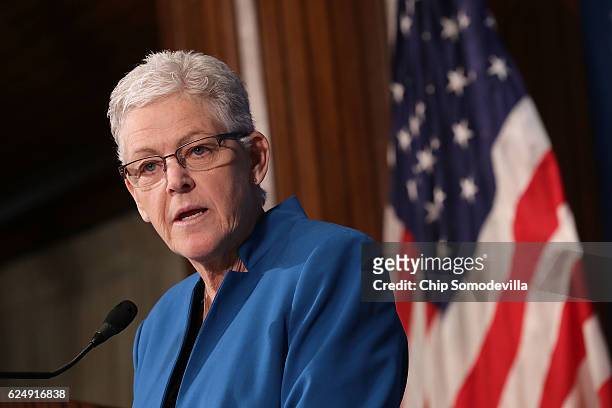 Environmental Protection Agency Administrator Gina McCarthy highlights what she believes to be the accomplishments of her agency during the Obama...
