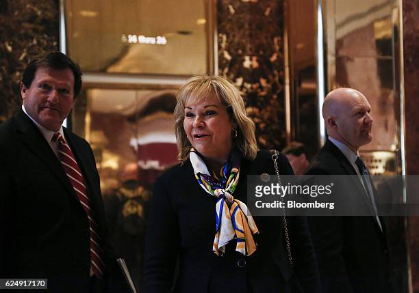 Mary Fallin, governor of Oklahoma, speaks to members of the media in the lobby of Trump Tower in New York, U.S., on Monday, Nov. 21, 2016....