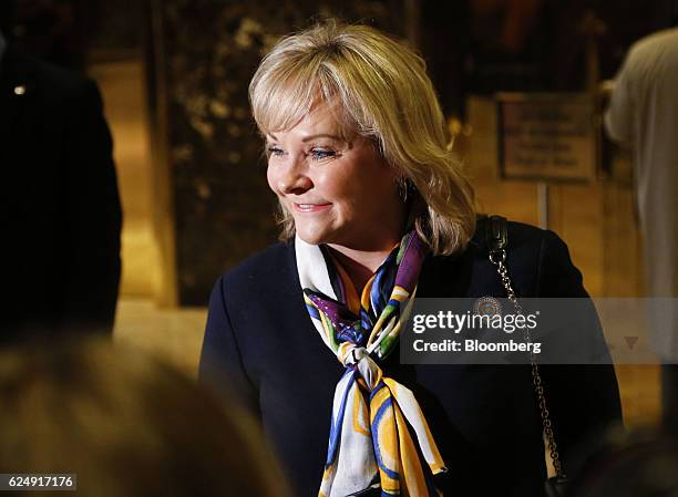Mary Fallin, governor of Oklahoma, speaks to members of the media in the lobby of Trump Tower in New York, U.S., on Monday, Nov. 21, 2016....