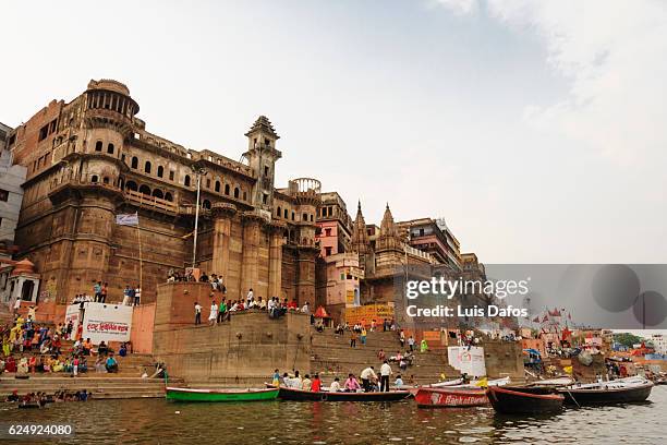 varanasi as seen from ganges - varanasi panorama stock pictures, royalty-free photos & images