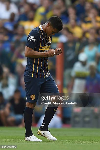 Teofilo Gutierrez of Rosario Central walks off the field after being sent off during a match between Boca Juniors and Rosario Central as part of...