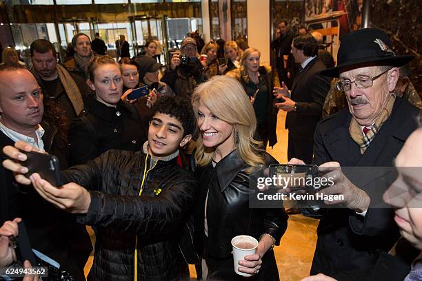 Kellyanne Conway, a senior advisor to President-Elect Donald Trump poses for selfies at Trump Tower on November 21, 2016 in New York City....