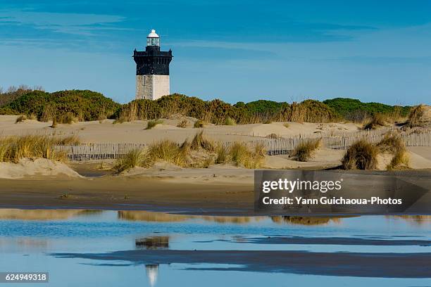 the lighthouse at l'espiguette, le grau du roi, gard, languedoc roussillon, france - languedoc rousillon stock-fotos und bilder