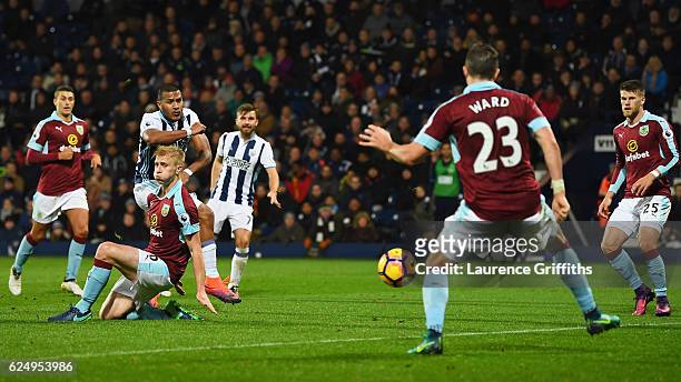 Jose Salomon Rondon of West Bromwich Albion scores their fourth goal during the Premier League match between West Bromwich Albion and Burnley at The...