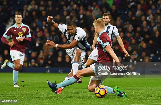 Jose Salomon Rondon of West Bromwich Albion scores their fourth goal during the Premier League match between West Bromwich Albion and Burnley at The...