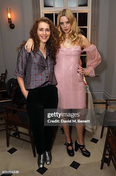 Rae Morris and Greta Bellamacina attend a live poetry reading event at Thomas's, Burberry's all-day British cafe located on 5 Vigo Street, on...