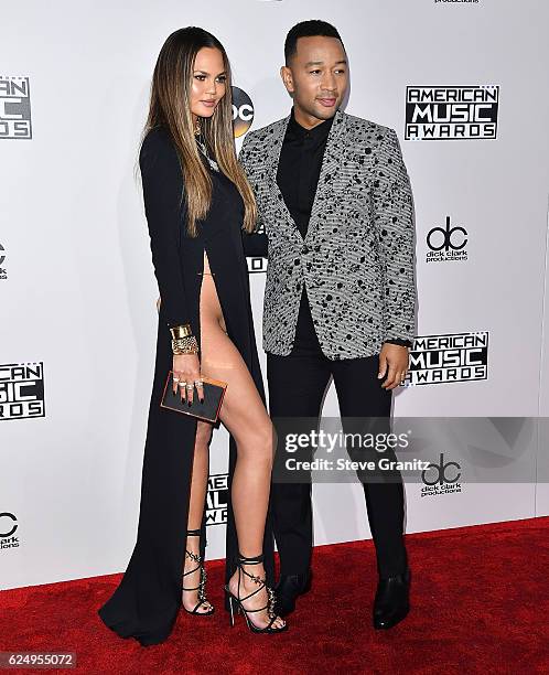 Chrissy Teigen, John Legend arrives at the 2016 American Music Awards at Microsoft Theater on November 20, 2016 in Los Angeles, California.