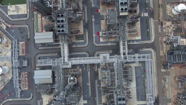 Aerial view of large oil refinery facilities