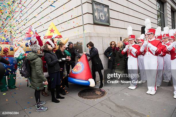 Helen Rosenthal, Gale A. Brewer and Amy Kule attend the unveiling of the 90th Macy's Thanksgiving day parade plaque on November 21, 2016 in New York...