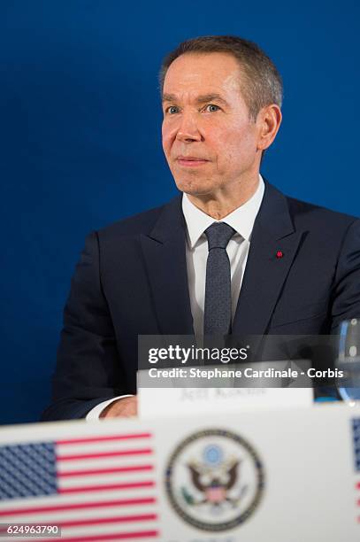 Artist Jeff Koons attends the Press conference announcing a donation by artist Jeff Koons who offers the 'Bouquet of Tulips' to the City of Paris....