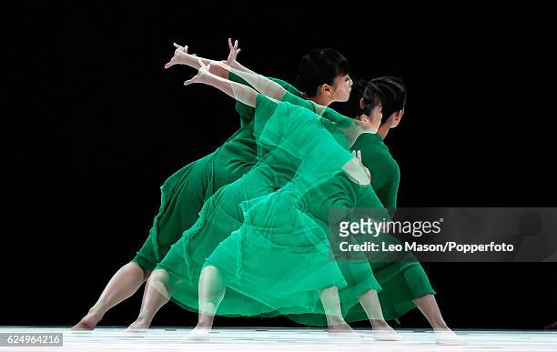 Dancers from Cloud Gate 2 perform Triple Bill during a photocall at Sadlers Wells Theatre on November 21, 2016 in London, England.