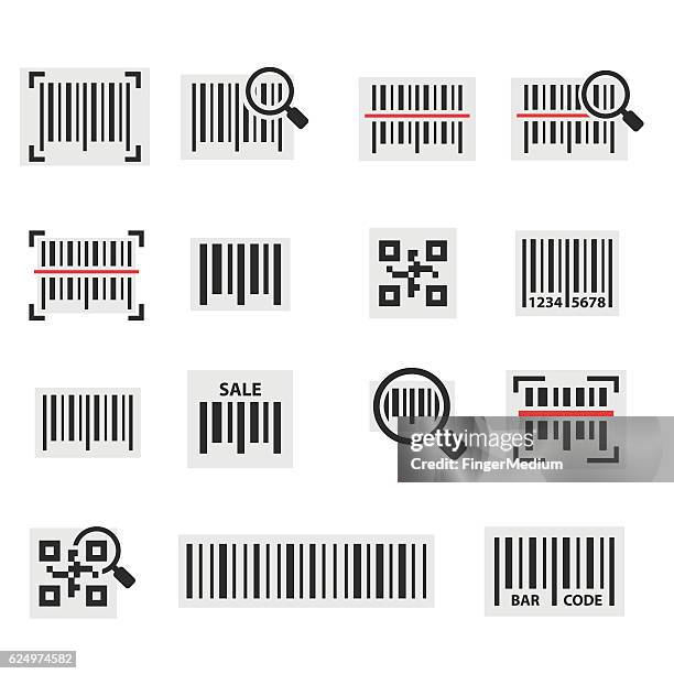 barcode icon set - bar-code-scan-icon stock illustrations