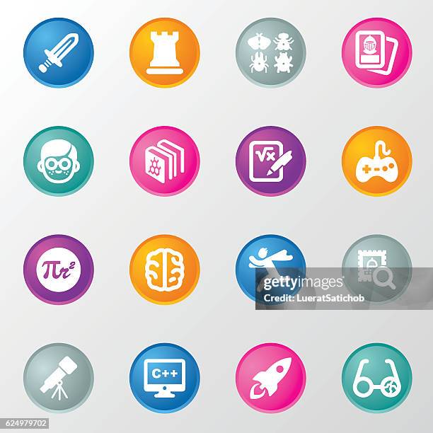 nerd and entertaining circle color icons - computer nerd vector stock illustrations