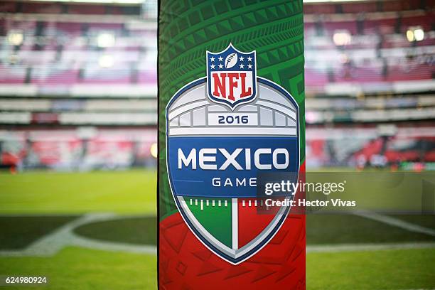 View of NFL Mexico Game Booklet prior the NFL football game between Houston Texans and Oakland Raiders at Azteca Stadium on November 21, 2016 in...