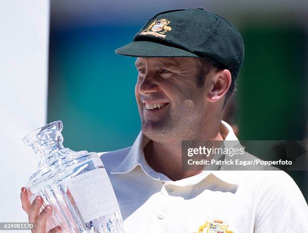 Australia captain Mark Taylor holds the crystal Ashes urn at the end of the 5th Test match between Australia and England at the SCG, Sydney,...