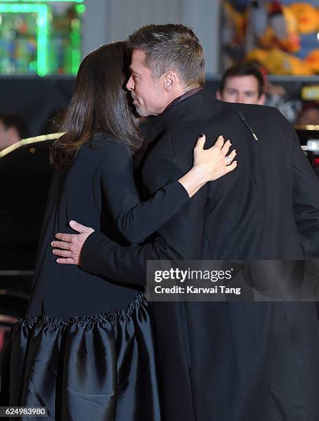 Brad Pitt and Marion Cotillard attend the UK Premiere of "Allied" at Odeon Leicester Square on November 21, 2016 in London, England.