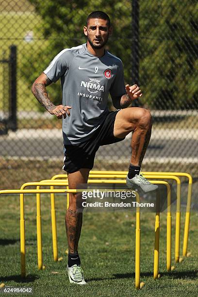 Kerem Bulut of the Wanderes warms up during a Western Sydney Wanderers A-League training session at Blacktown International Sportspark on November...