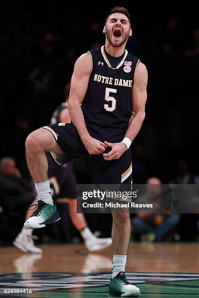 Matt Farrell of the Notre Dame Fighting Irish reacts against the Colorado Buffaloes in the first half of the 2016 Legends Classic at Barclays Center...