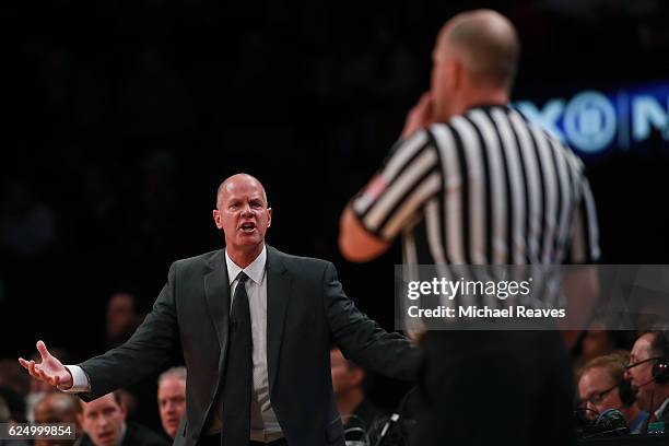 Head coach Tad Boyle of the Colorado Buffaloes reacts against the Notre Dame Fighting Irish in the second half of the 2016 Legends Classic at...