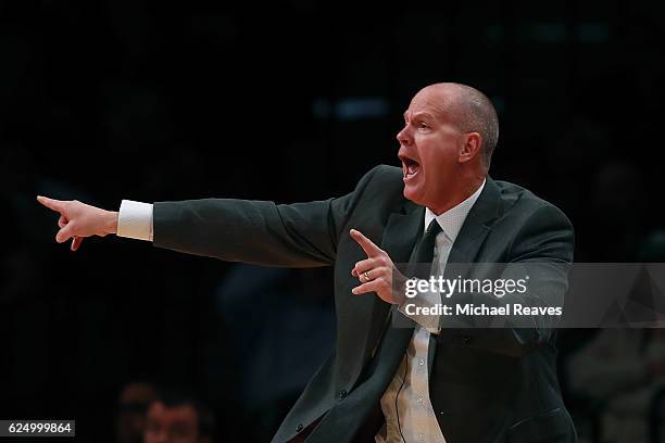 Head coach Tad Boyle of the Colorado Buffaloes reacts against the Notre Dame Fighting Irish in the second half of the 2016 Legends Classic at...