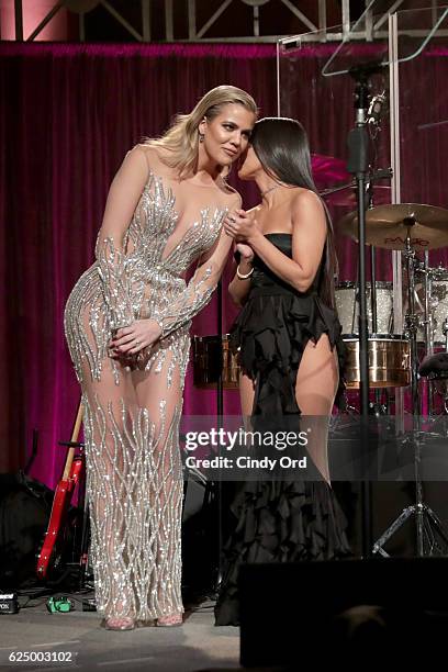 Khloe and Kourtney Kardashian onstage at the 2016 Angel Ball hosted by Gabrielle's Angel Foundation For Cancer Research on November 21, 2016 in New...