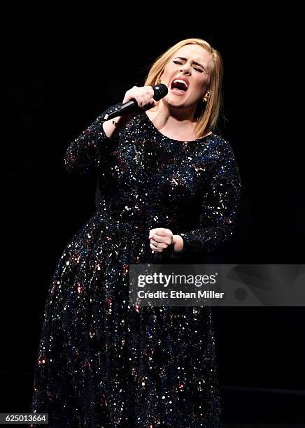 Singer/songwriter Adele performs during the final concert of her North American tour at Talking Stick Resort Arena on November 21, 2016 in Phoenix,...