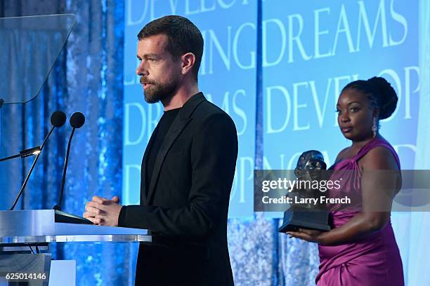 Of Twitter and Square Jack Dorsey accepts the award for CEO of the Year onstage during the Thurgood Marshall College Fund 28th Annual Awards Gala at...