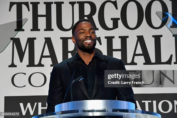 Actor Tobias Truvillion speaks onstage during the Thurgood Marshall College Fund 28th Annual Awards Gala at Washington Hilton on November 21, 2016 in...