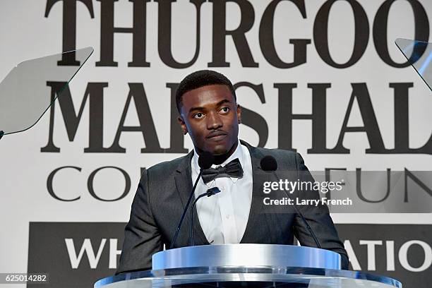 Student Henry T. Akaeze speaks onstage during the Thurgood Marshall College Fund 28th Annual Awards Gala at Washington Hilton on November 21, 2016 in...