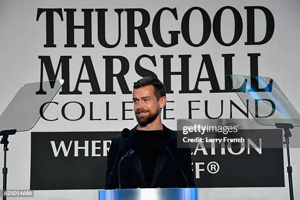 Of Twitter and Square Jack Dorsey accepts the award for CEO of the Year onstage during the Thurgood Marshall College Fund 28th Annual Awards Gala at...