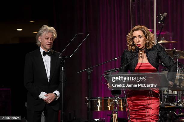 Sir Bob Geldof and Honoree Heloise Pratt onstage at the 2016 Angel Ball hosted by Gabrielle's Angel Foundation For Cancer Research on November 21,...