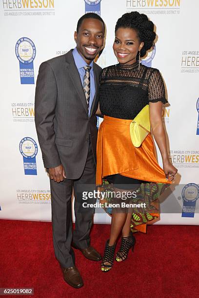Actors Melvin Jackson Jr and Kelly Jenrette arrives at the 26th Annual NAACP Theatre Awards at Saban Theatre on November 21, 2016 in Beverly Hills,...
