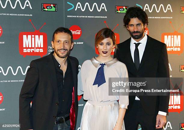 Director Salvador Calvo, Blanca Suarez and Ruben Cortada attend the premiere of 'Lo Que Escondian Sus Ojos' Tv serie at Cineteca Matadero on November...