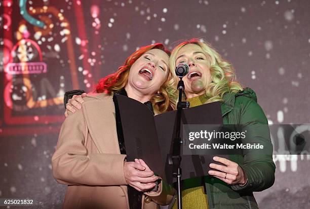Jennifer Laura Thompson and Rachel Bay Jones from the new Broadway Musical 'Dear Evan Hansen' perform during the 2016 Bloomingdale's Holiday Concert...