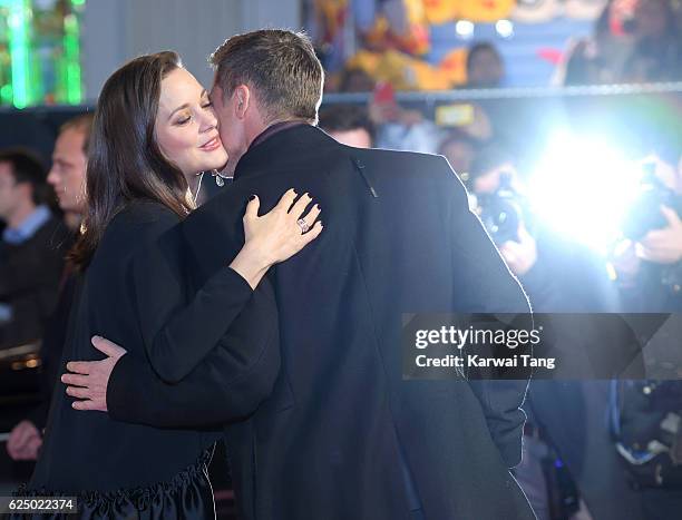 Brad Pitt and Marion Cotillard attend the UK Premiere of "Allied" at Odeon Leicester Square on November 21, 2016 in London, England.