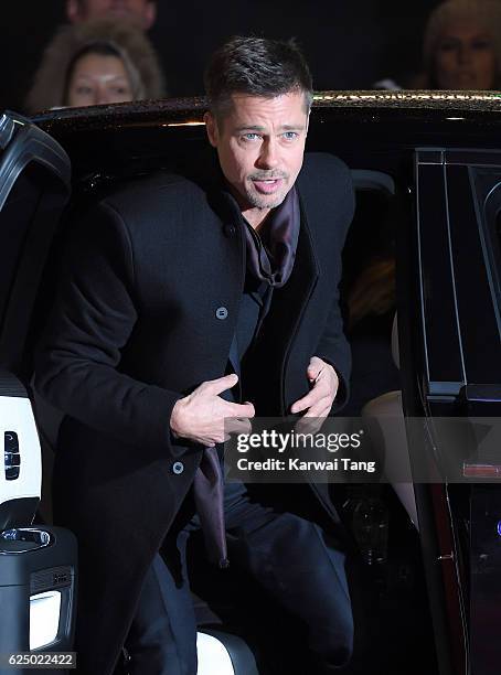 Brad Pitt and Marion Cotillard attend the UK Premiere of "Allied" at Odeon Leicester Square on November 21, 2016 in London, England.