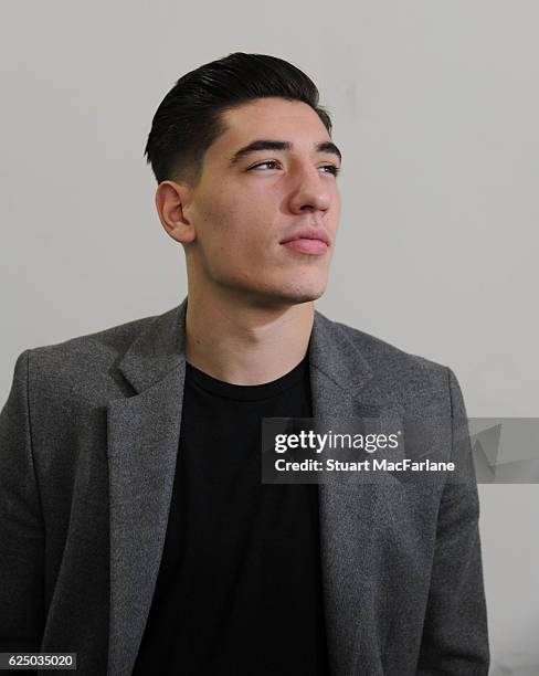 Arsenal's Hector Bellerin poses during a photo shoot at London Colney on November 11, 2016 in St Albans, England.