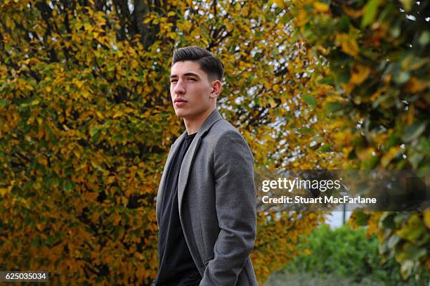 Arsenal's Hector Bellerin poses during a photo shoot at London Colney on November 11, 2016 in St Albans, England.