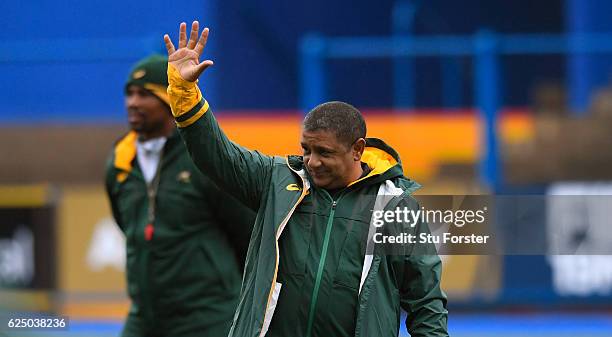 South Africa Coach Allister Coetzee reacts during Springbok training ahead of their International match against Wales at Cardiff Arms Park on...