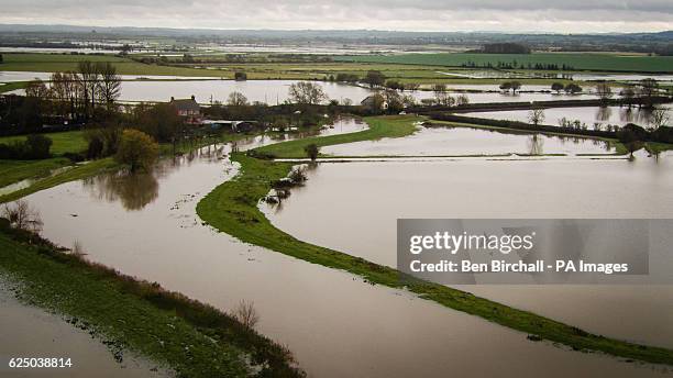 Flooded fields between the villages of Langport and Muchelney, Somerset, where the Levels have flooded.