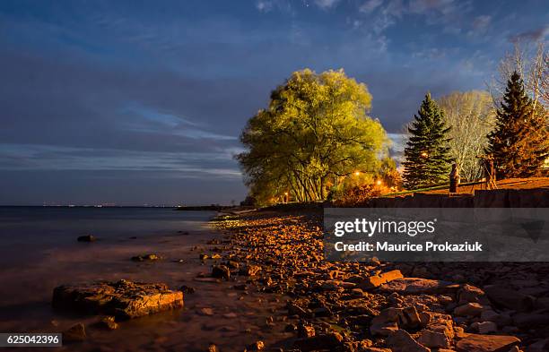 night time by the lake. - oakville ontario stock pictures, royalty-free photos & images