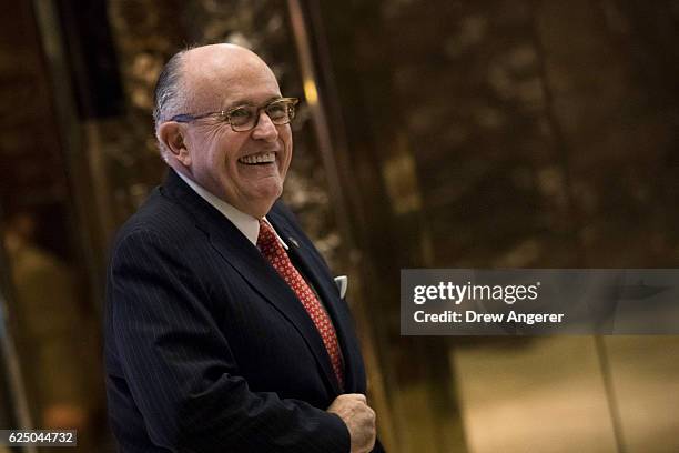 Former New York City mayor Rudy Giuliani arrives at Trump Tower, November 22, 2016 in New York City. President-elect Donald Trump and his transition...