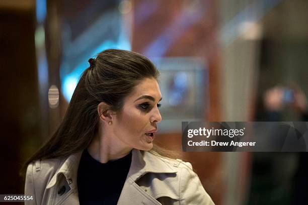 Trump campaign press secretary Hope Hicks arrives at Trump Tower, November 22, 2016 in New York City. President-elect Donald Trump and his transition...