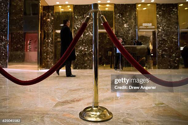 Velvet rope keeps reporters in their place at Trump Tower, November 22, 2016 in New York City. President-elect Donald Trump and his transition team...