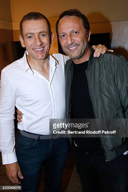 Danny Boon and TV Host Arthur Essebag pose Backstage after the "Dany De Boon Des Hauts-De-France" Show at L'Olympia on November 9, 2016 in Paris,...