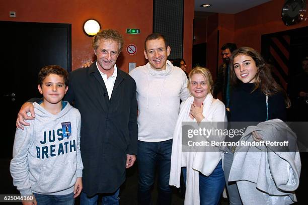 Danny Boon , Stage Director of the show Isabelle Nanty , actor Christian Charmetant and his Family pose Backstage after his "Dany De Boon Des...