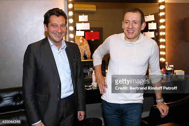 Laurent Gerra and Dany Boon, who both celebrate their 25th anniversary of Career, pose Backstage after the "Dany De Boon Des Hauts-De-France" Show at...