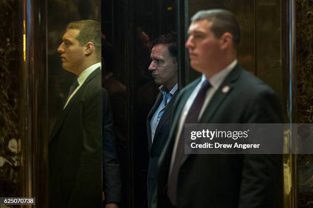 Peter Thiel , co-founder of PayPal and venture capitalist, gets into the elevator at Trump Tower, November 22, 2016 in New York City. President-elect...